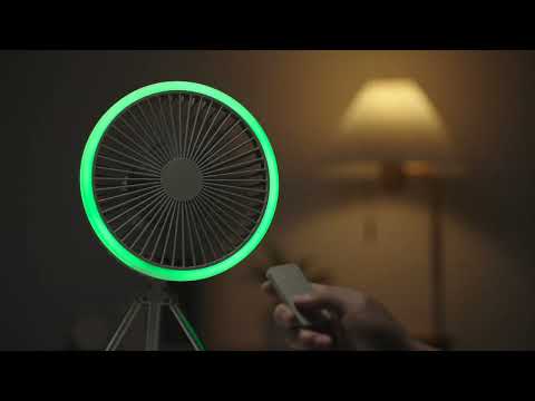 Преносим вентилатор с LED осветление Atron Chill, Диаметър 20 см, Дистанционно, Стойка трипод, Батерия 10000mAh, Черен